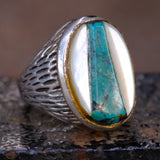 Vintage Sterling Zuni Inlay Textured Ring 9