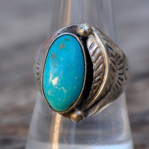 Vintage Sterling Turquoise Feather Ring 9