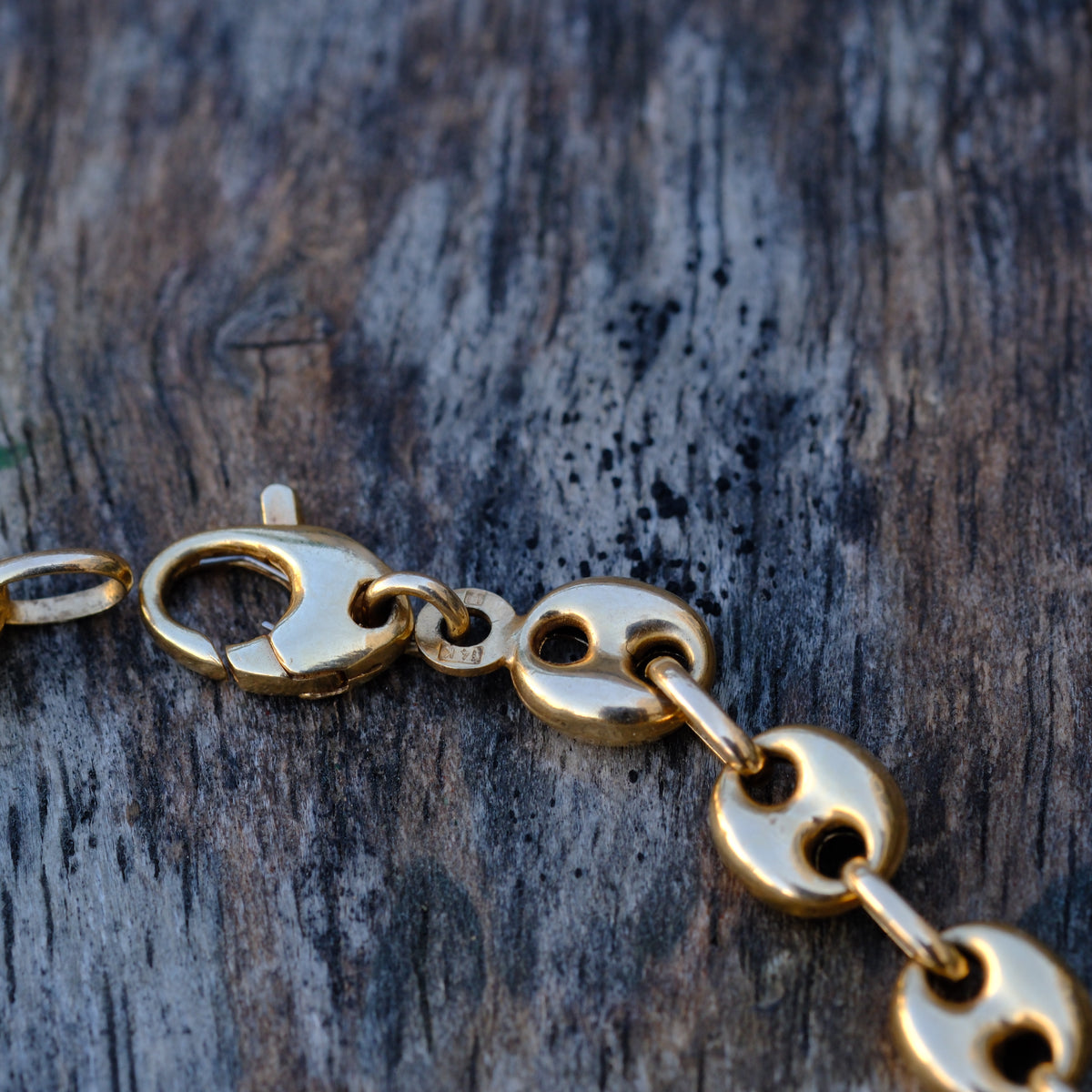 Vintage 14K Gold Puffy Mariner Chain Necklace 24"