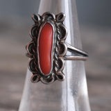 Vintage Sterling Coral Ring 6.5
