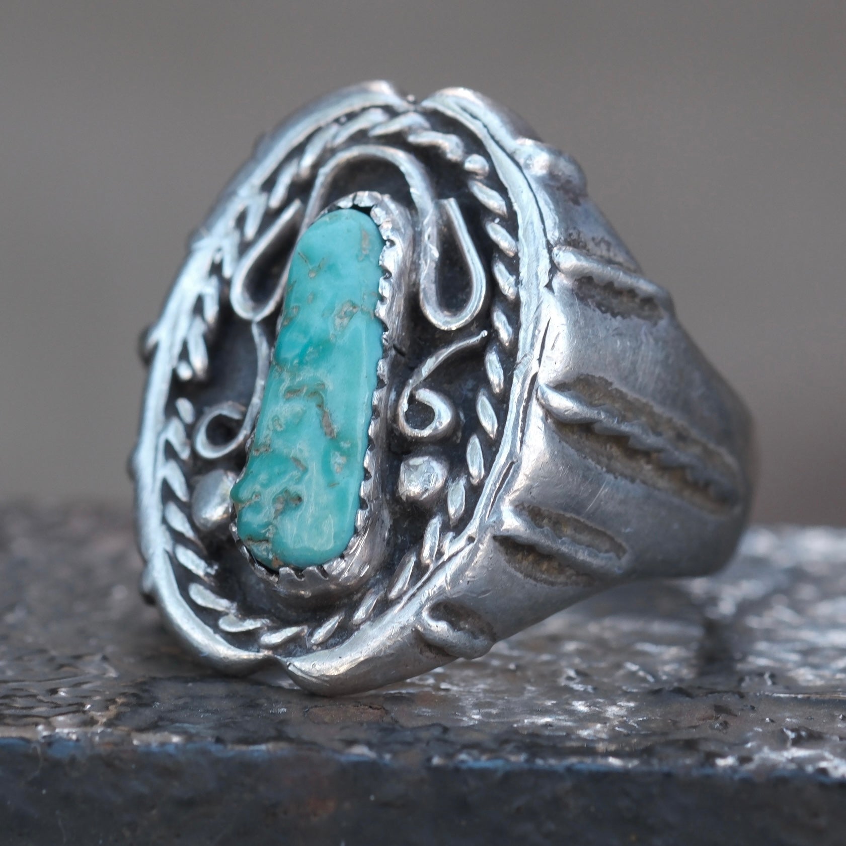 Vintage Sterling Turquoise Braided Band Ring 12.5