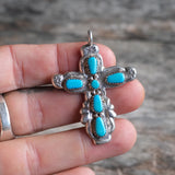Vintage Sterling 7-Stone Coral  Cross Necklace