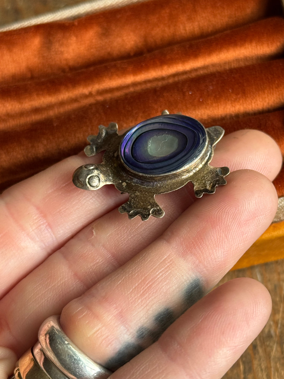 Vintage Sterling Silver Abalone Turtle Pin