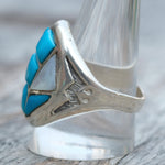 Vintage Sterling Turquoise and Mother Of Pearl Inlay Ring 11.25