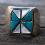 Vintage Sterling Turquoise and Mother Of Pearl Ring 10