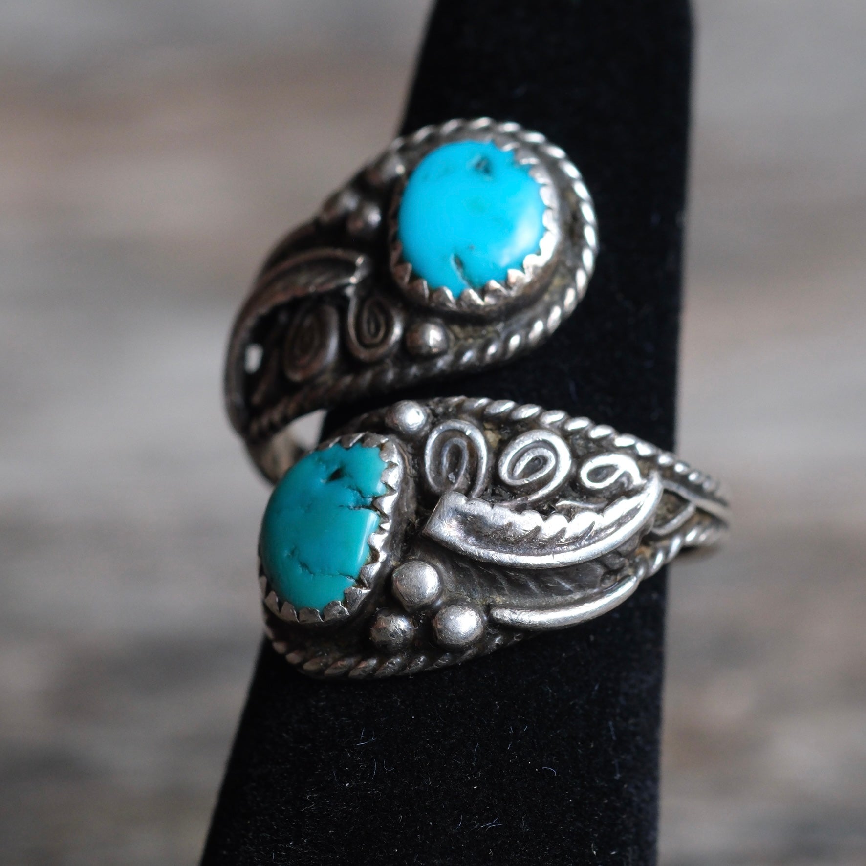 Vintage Sterling 2-Stone Turquoise Overpass Ring 6