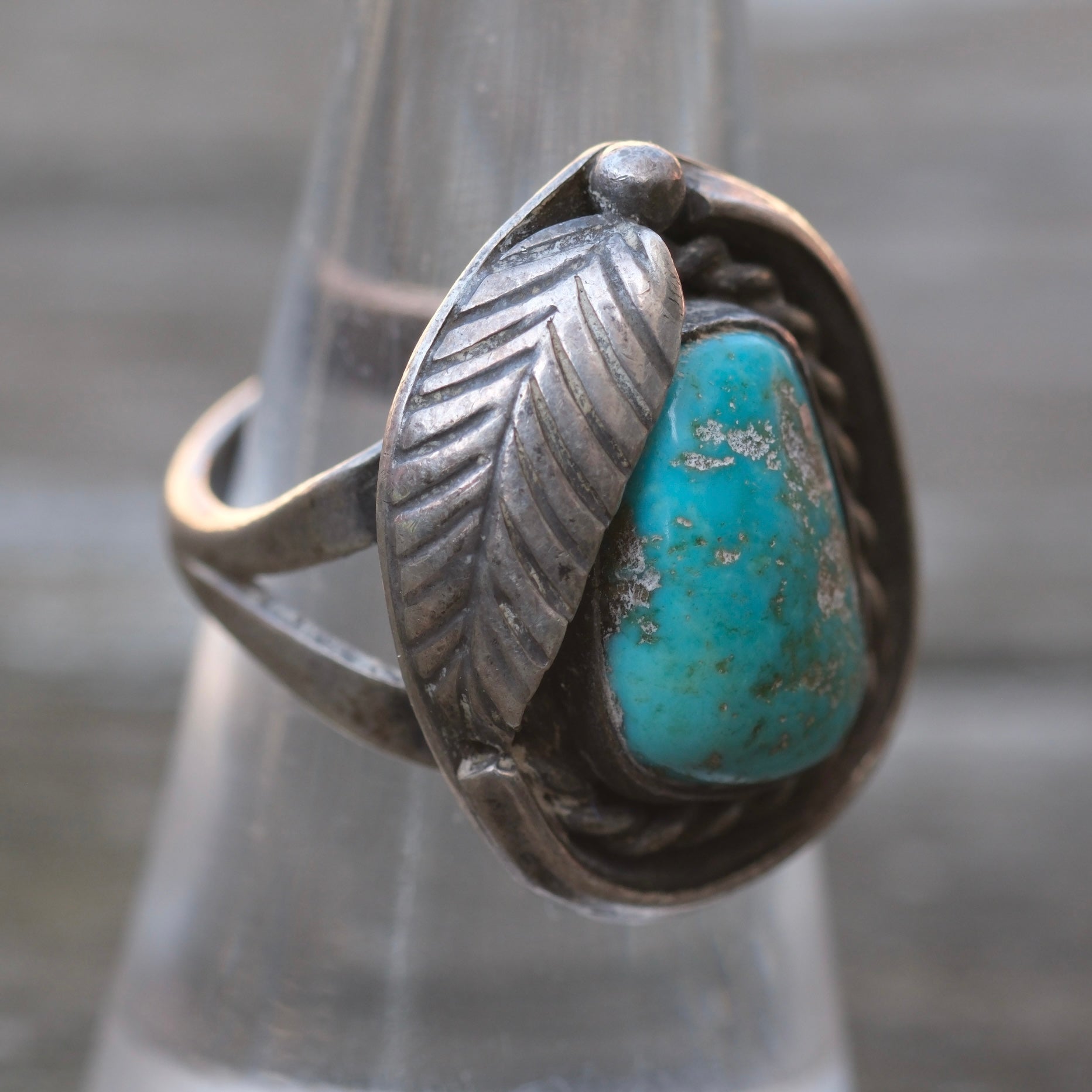 Vintage Sterling Turquoise Roper Ring 6.5