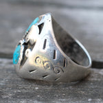 Vintage Sterling 2-Stone Turquoise Feather Ring 10