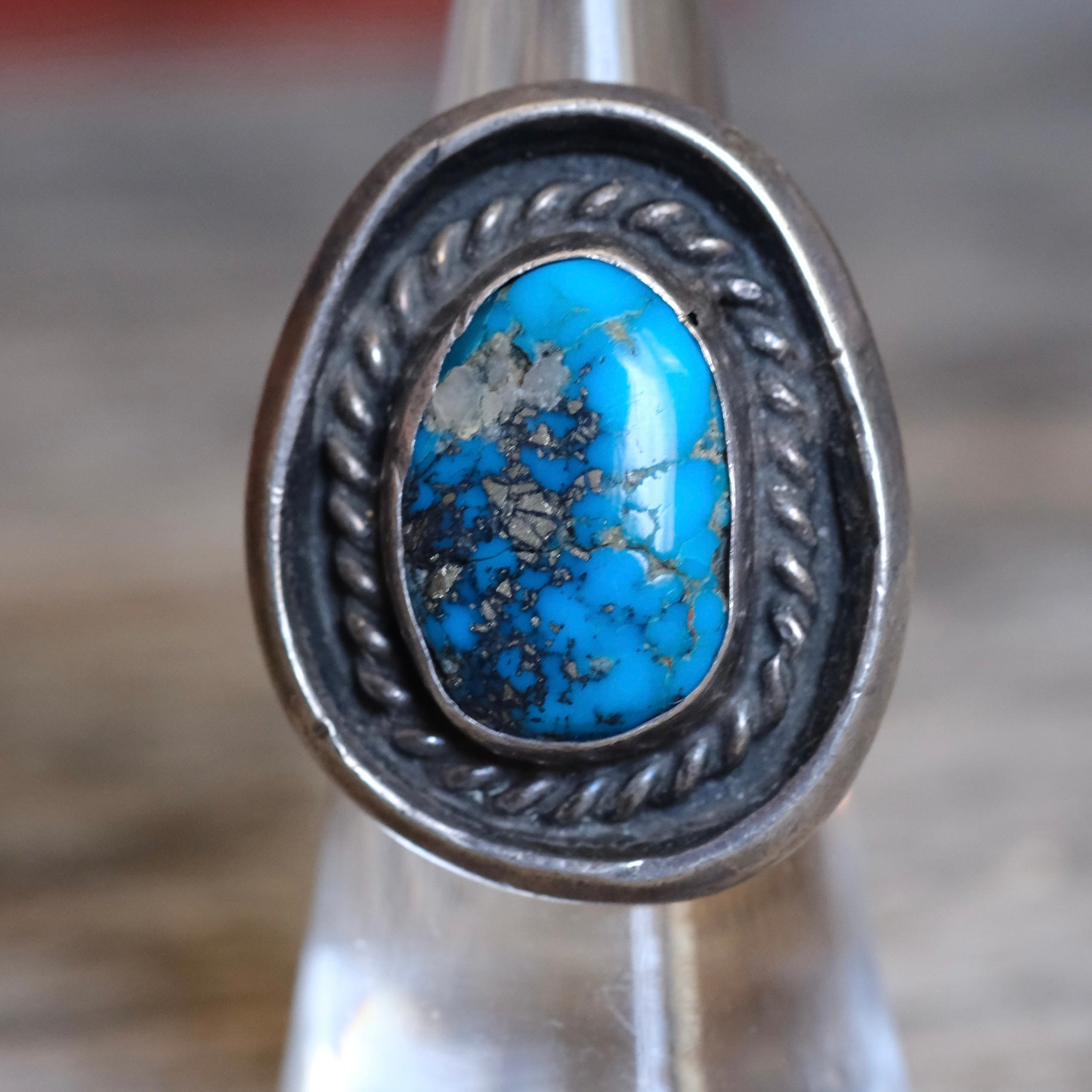 Vintage Sterling Turquoise Roper Ring 6