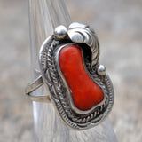 Vintage Sterling Coral Feather Ring 5