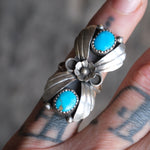Vintage Sterling 2-Stone Turquoise Blossom Ring 5