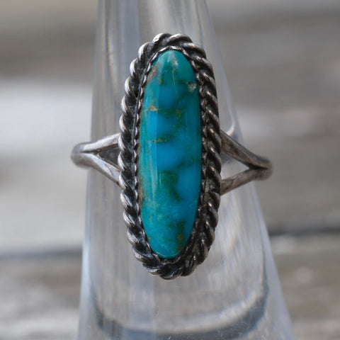 Vintage Sterling Turquoise Roper Ring 6