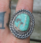 Vintage Sterling Turquoise Roper Ring 10.75