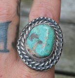 Vintage Sterling Turquoise Roper Ring 10.75