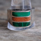 Vintage Sterling Multistone Inlay Striper Ring 13.25