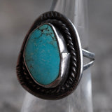 Vintage Sterling Turquoise Roper Ring 7