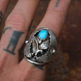 Vintage Sterling Turquoise Eagle Ring 10.75