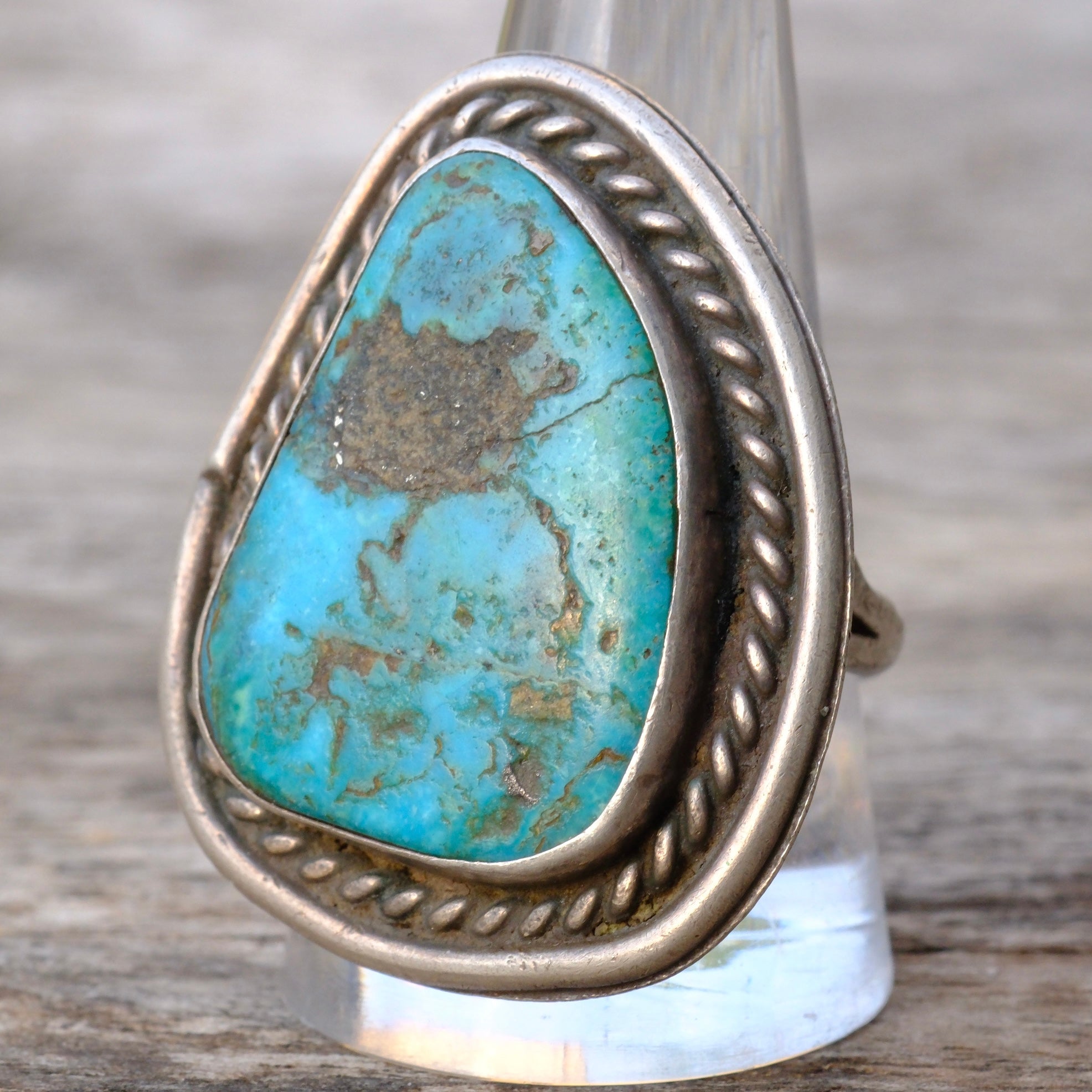 Huge Vintage Sterling Turquoise Roper Ring 11