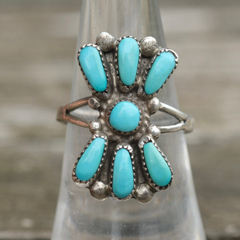 Vintage Sterling Turquoise Cluster Ring 7
