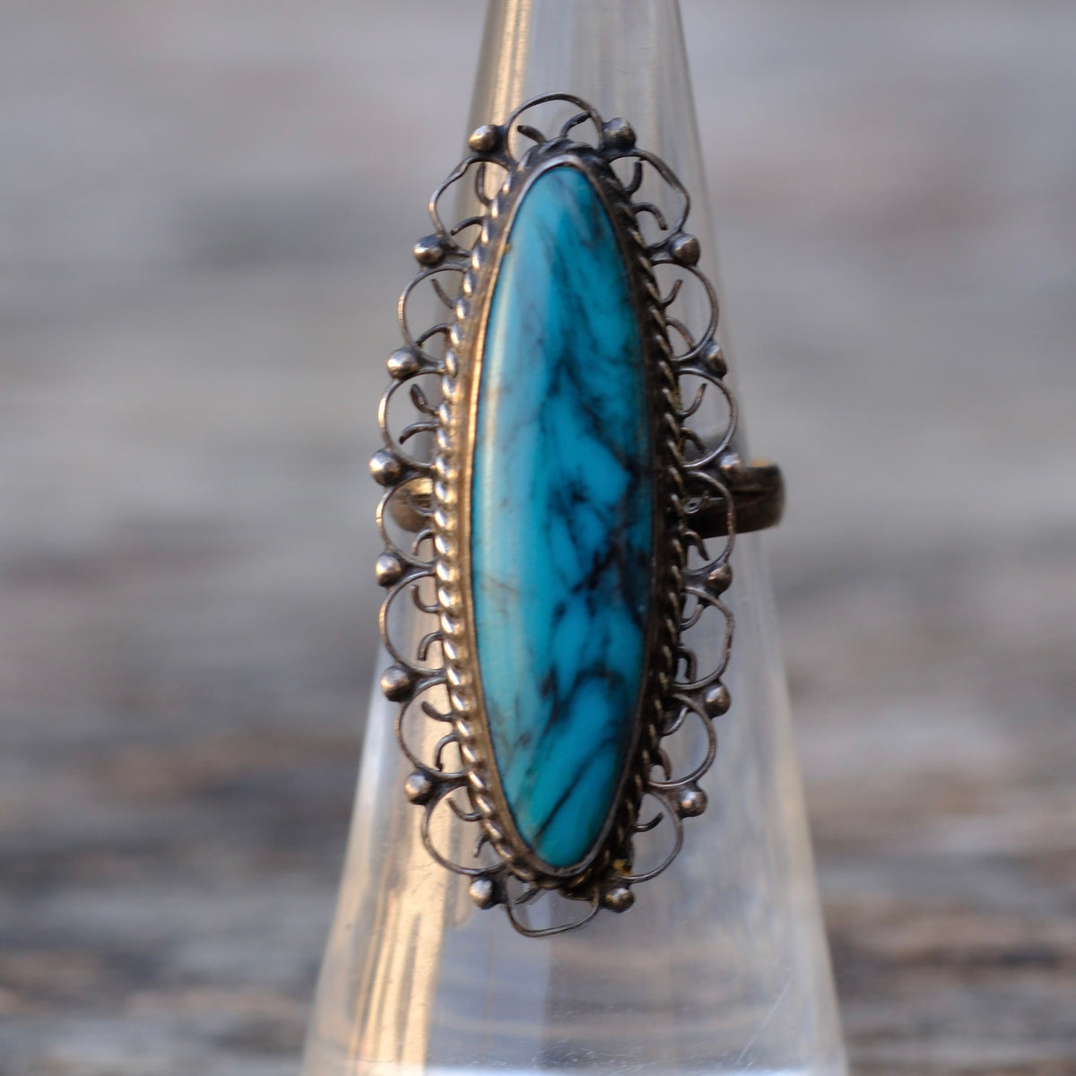 Vintage Sterling Faux Turquoise Ring 4.75