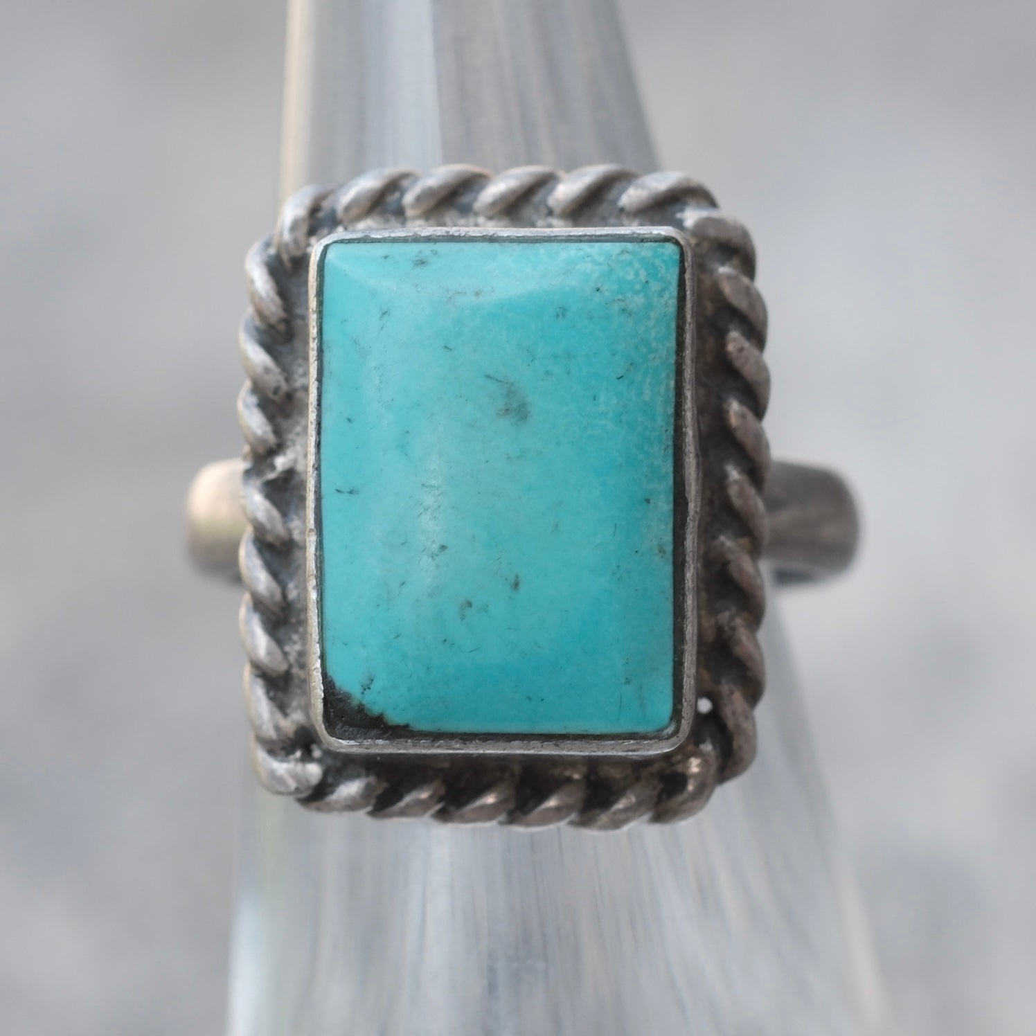 Vintage Sterling Turquoise Roper Ring 4.75