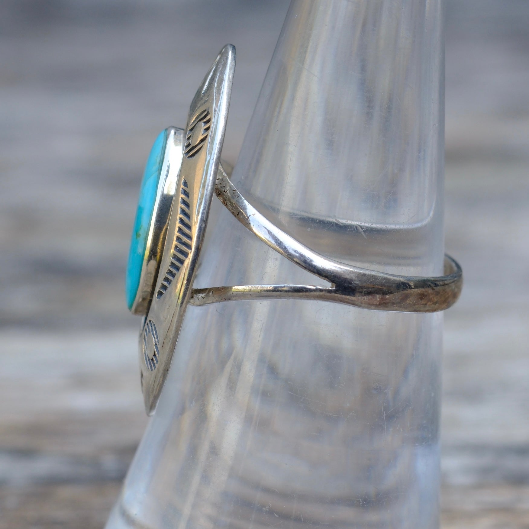 Vintage Sterling Turquoise Shadowbox Ring 6.5