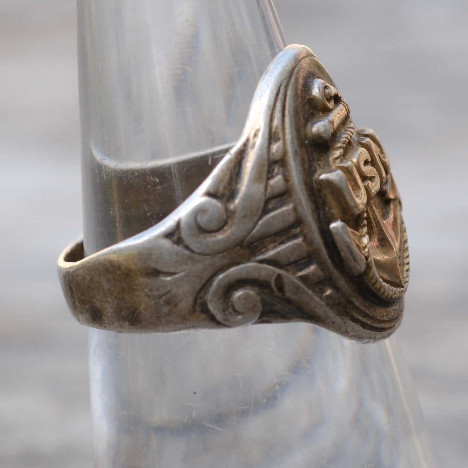 Vintage Sterling Silver USN Signet Ring 6