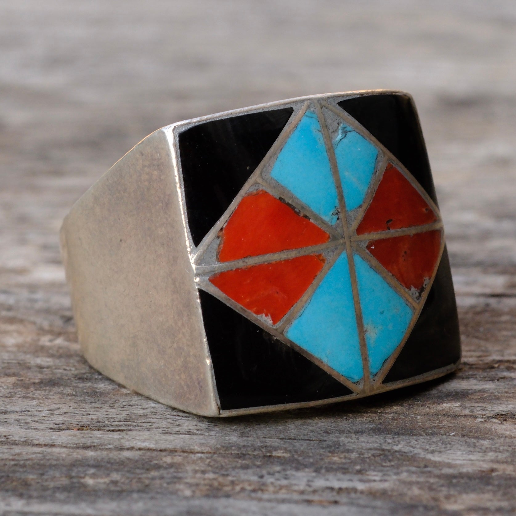 Vintage Sterling Multistone Inlay Ring 11