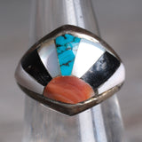 Vintage Sterling Multi Stone Inlay Sunrise Ring 7.75