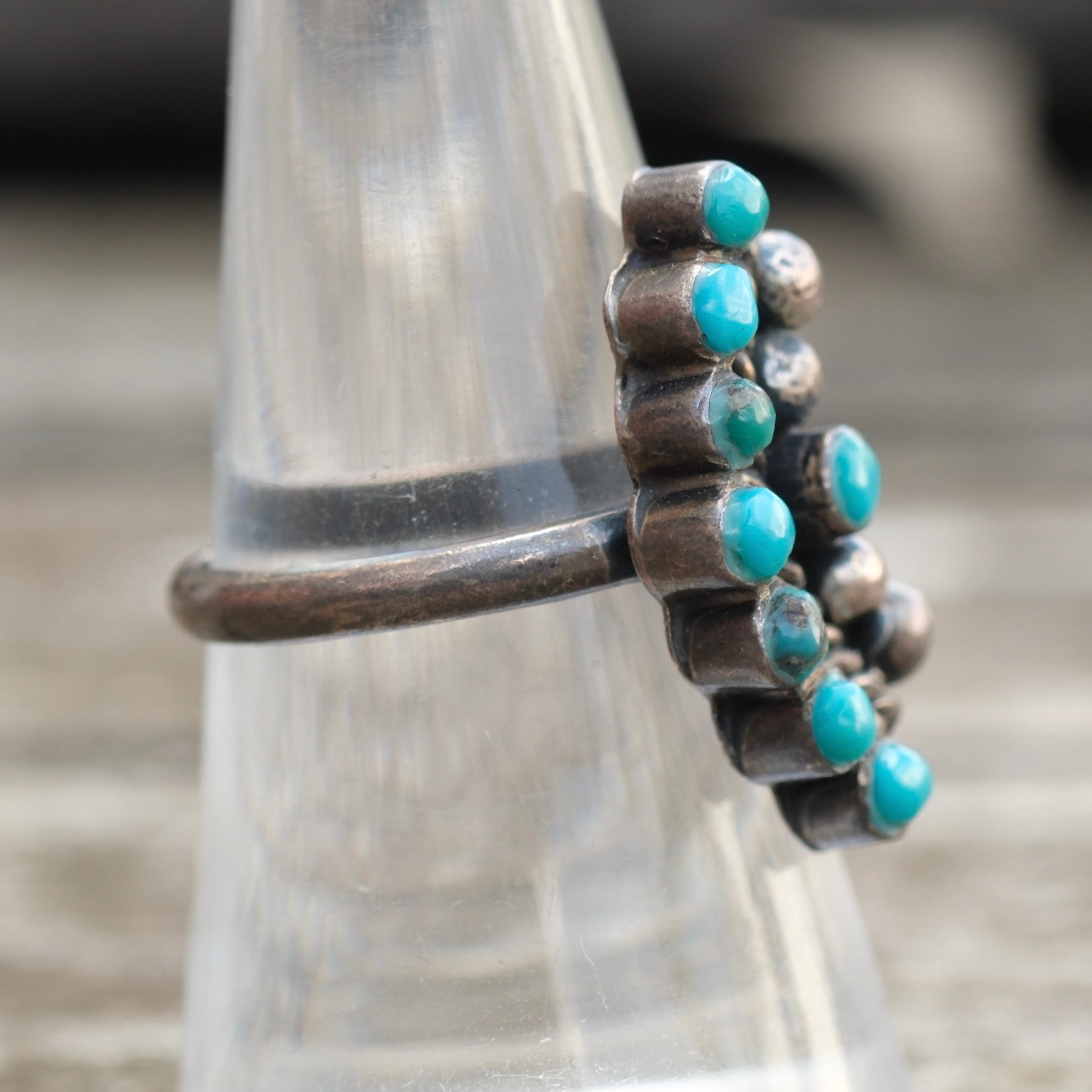 Vintage Sterling Turquoise Cluster Ring 7.75