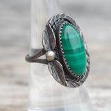 Vintage Sterling Malachite Feather Ring 7.25