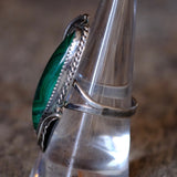 Vintage Sterling Malachite Feather Ring 7.5