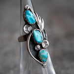 Vintage Sterling 3-Stone Turquoise Ring 3.75