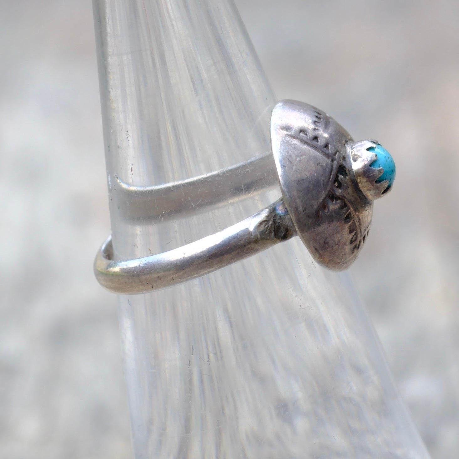 Vintage Sterling Silver Turquoise Stamped Dome Ring 4.5