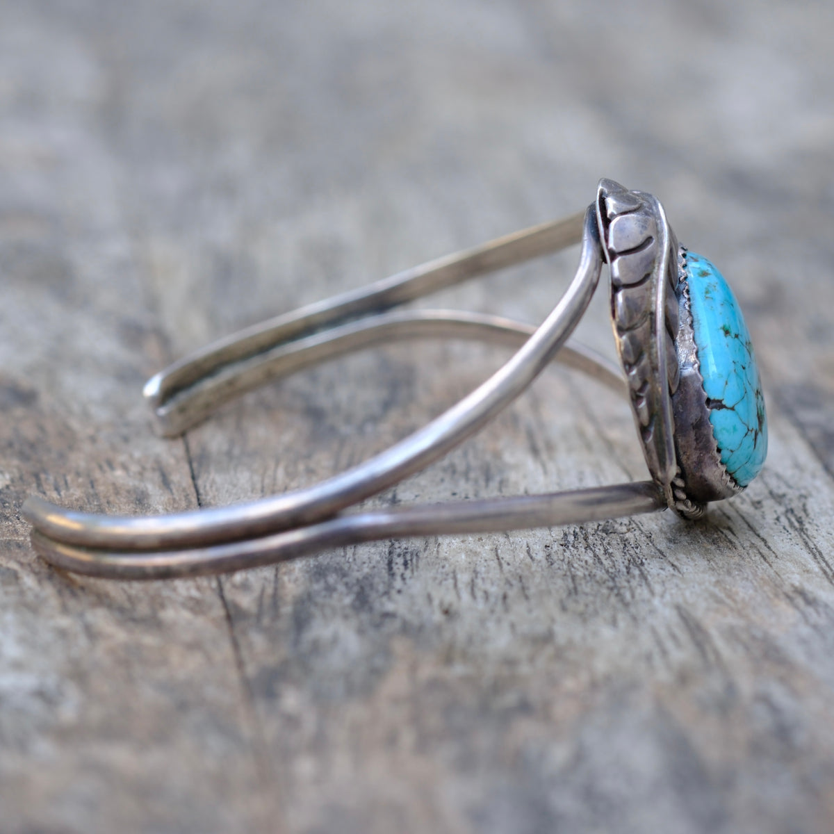 Vintage Sterling Turquoise Feather Cuff Bracelet