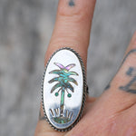 Vintage Sterling Abalone Inlay Palm Tree Ring 6.25