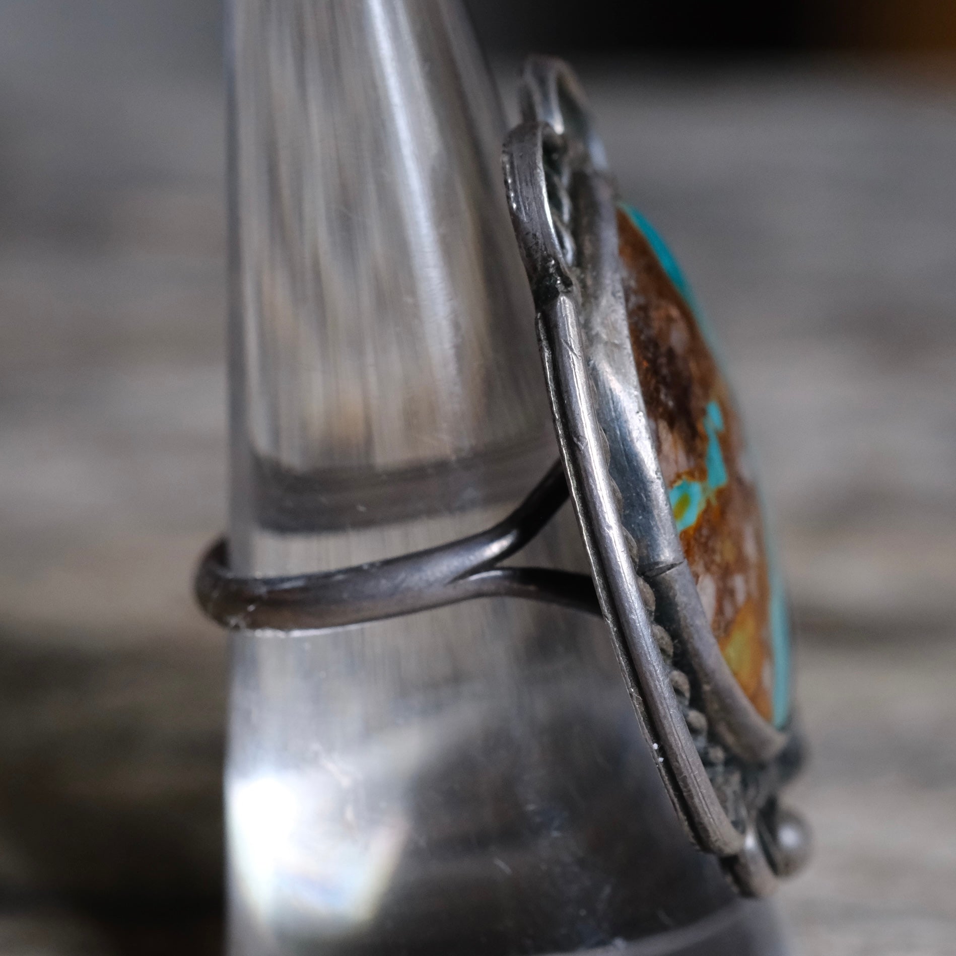 Vintage Sterling Turquoise Roper Ring 7.25