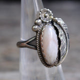 Vintage Sterling Mother Of Pearl Feather Ring 5.5