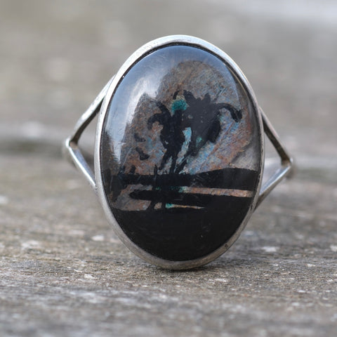 Vintage Sterling Painted Butterfly Wing Ring 5.25