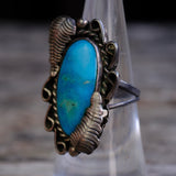 Vintage Sterling Turquoise Feather Ring 6.75