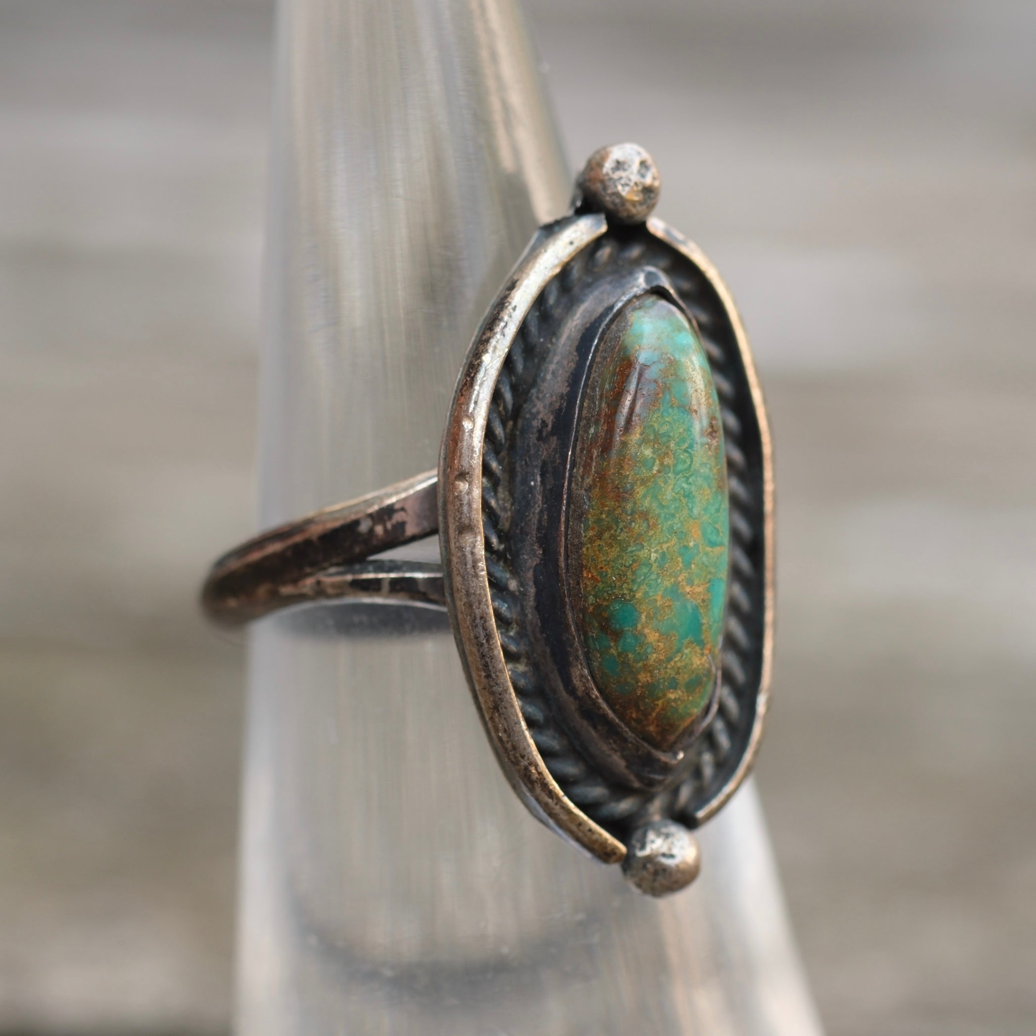 Vintage Sterling Turquoise Roper Ring 5.25
