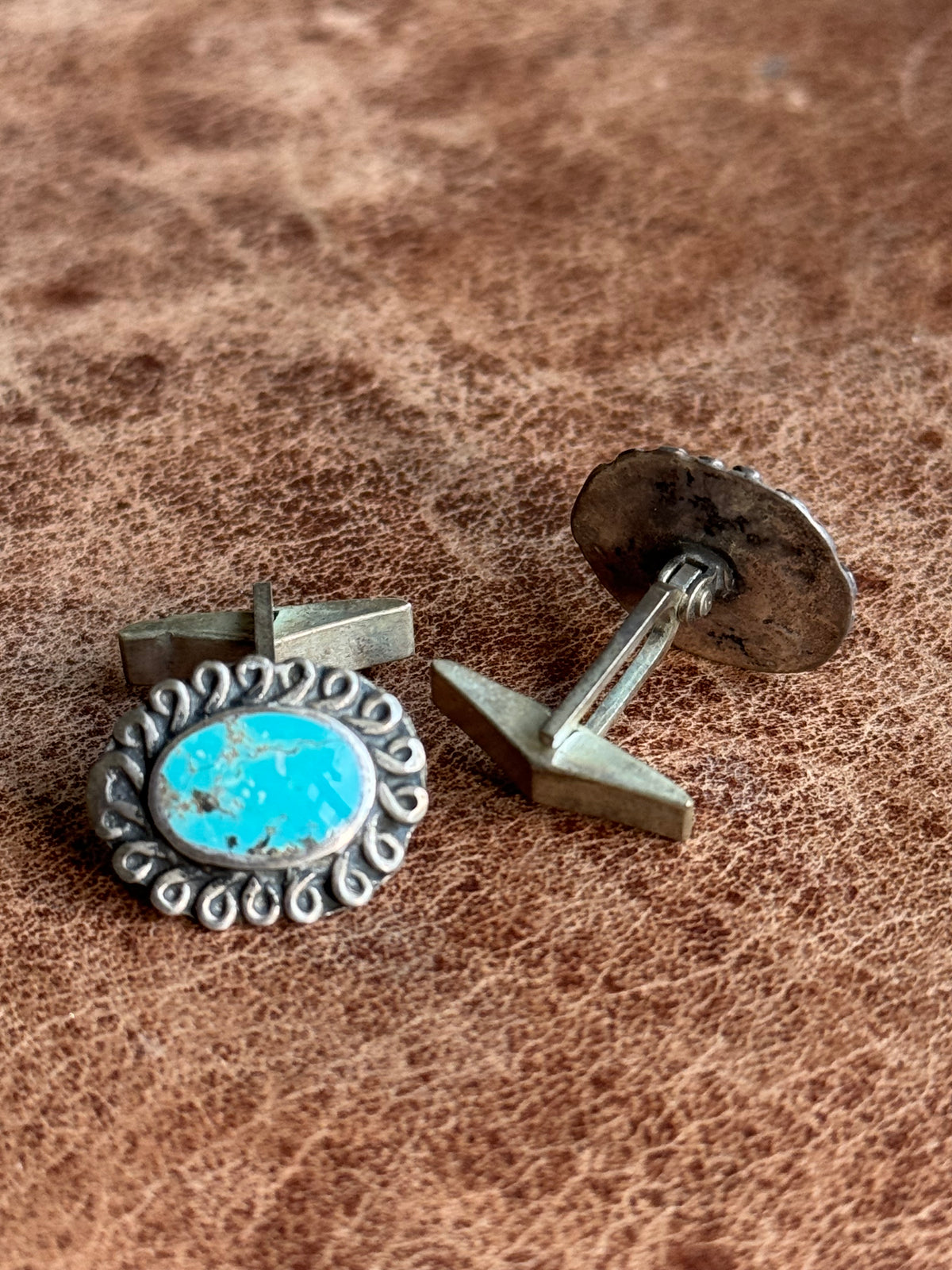 Vintage Sterling Silver Turquoise Twist Cufflinks