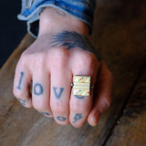 Vintage Sterling Carved Bone Mahjong Ring 8