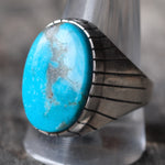 Vintage Sterling Turquoise Ribbed Band Ring 12.75