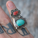 Vintage Sterling Turquoise and Coral Feather Ring 4