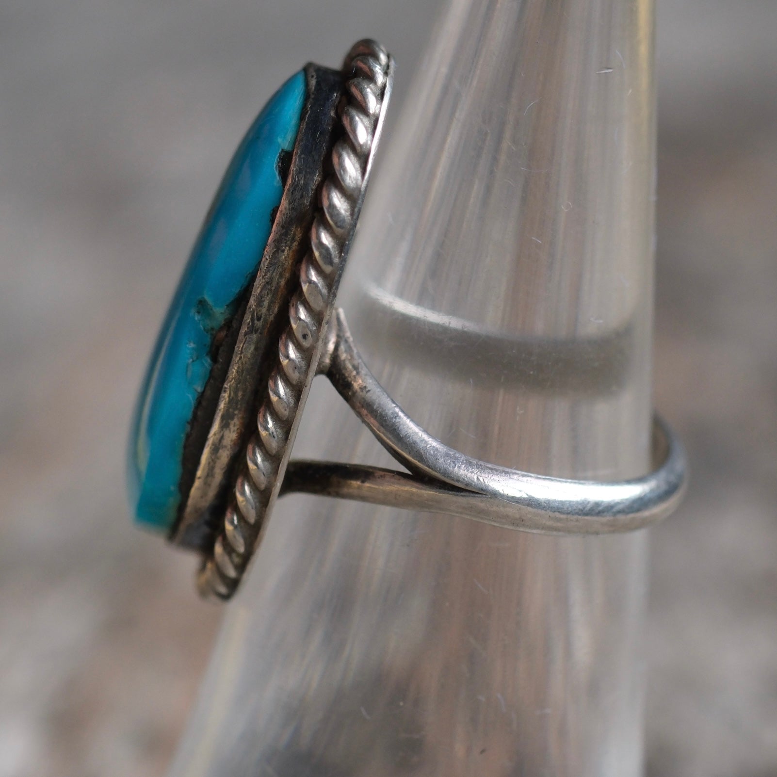 Vintage Sterling Turquoise Roper Ring 5.5