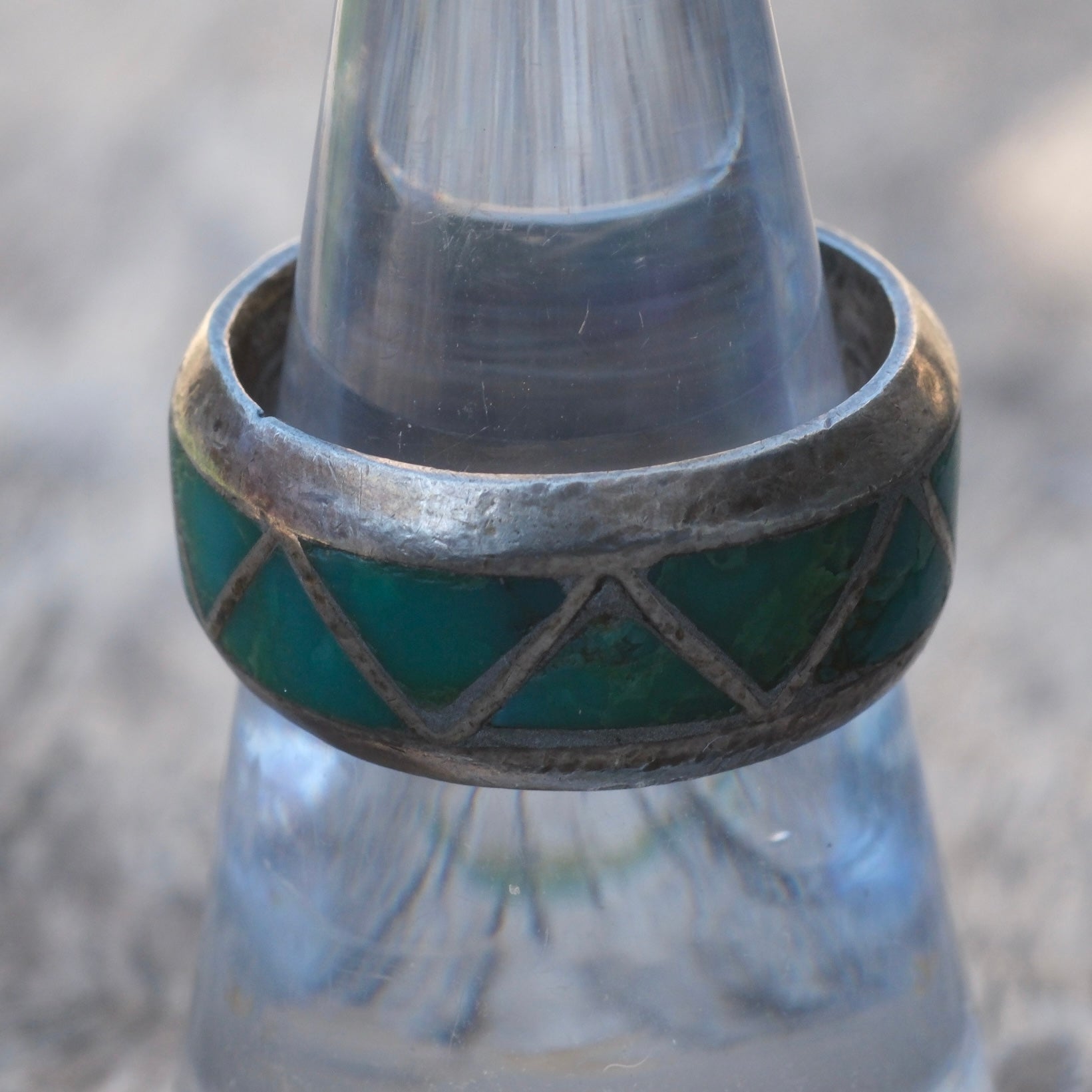 Vintage Sterling Turquoise Inlay Band Ring 7