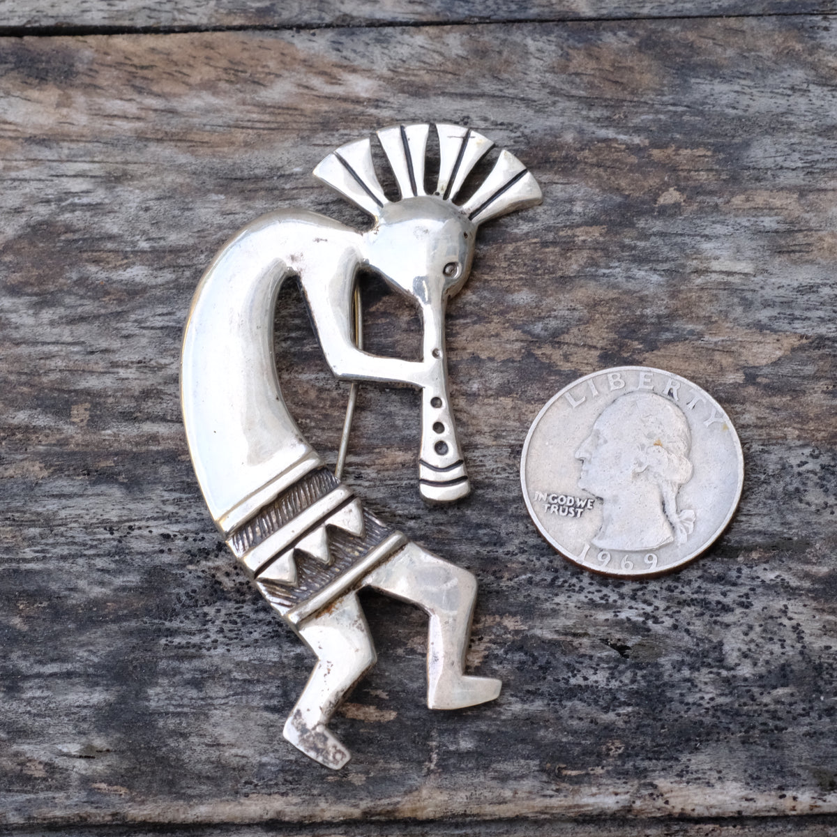 Huge Vintage Sterling Silver Kokopelli Pin