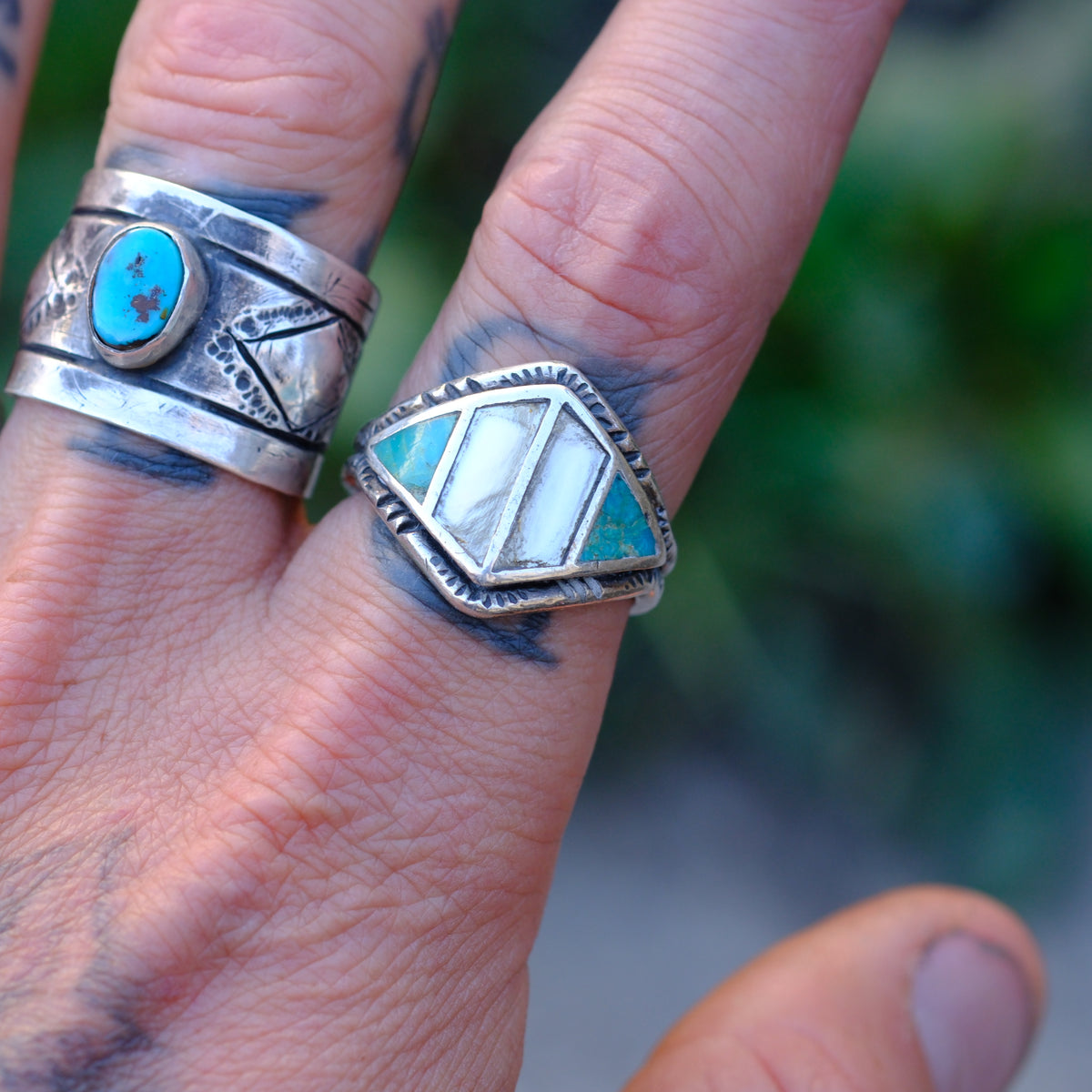 Vintage Sterling Turquoise and Mother Of Pearl Inlay Ring 10