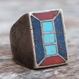 Vintage Sterling Multistone Inlay Ring 8.5